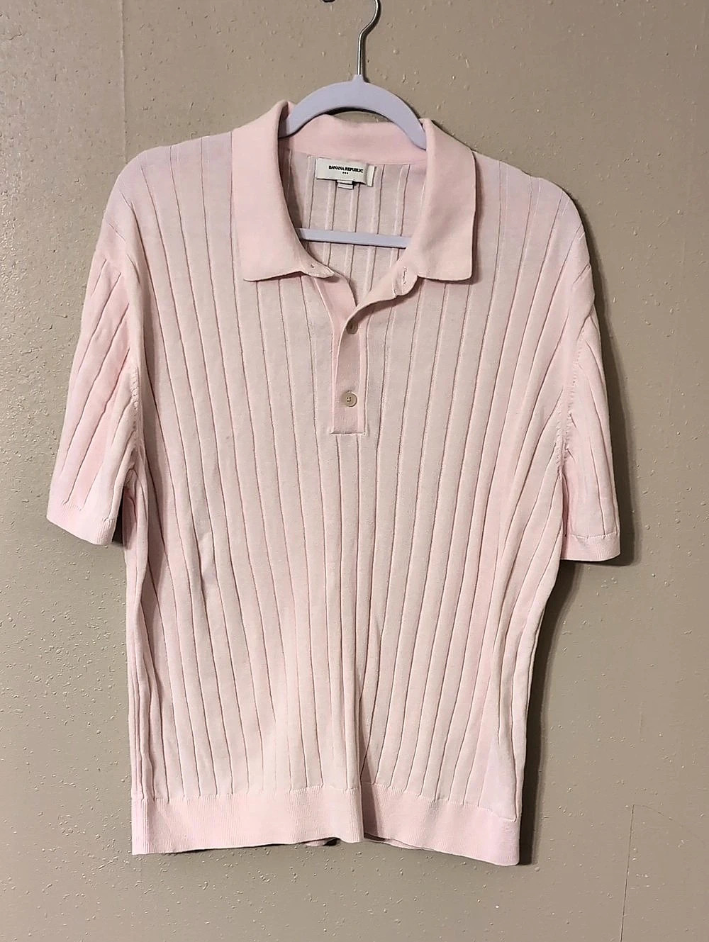 Banana Republic Linen-Cotton Ribbed Sweater Polo Pink